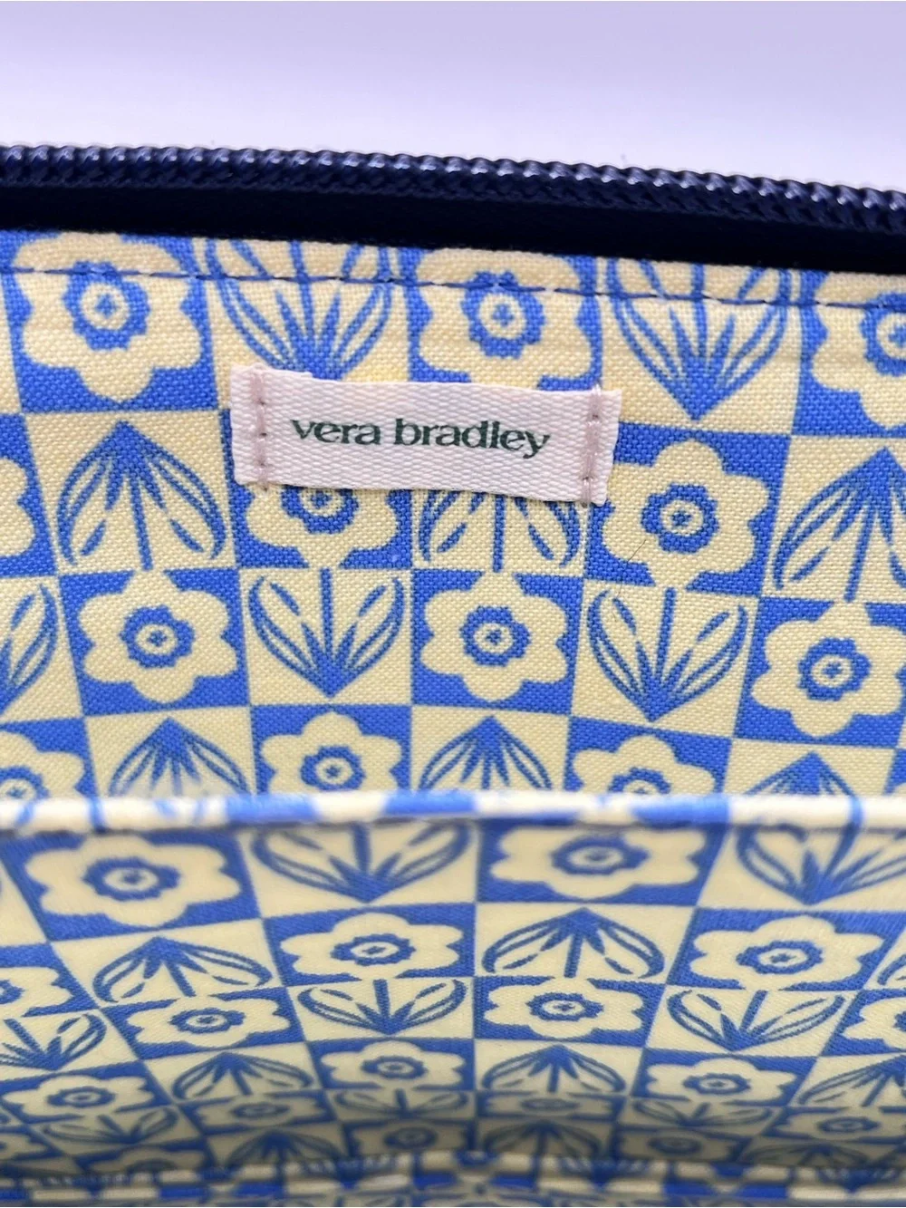 Vera Bradley Floral Quilted Zip Wallet - Navy and Yellow